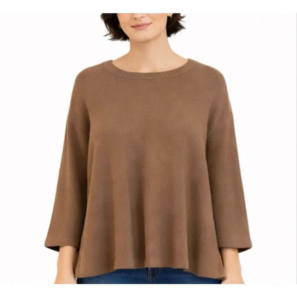 The Drop tan ribbed crewneck sweater notch in back M